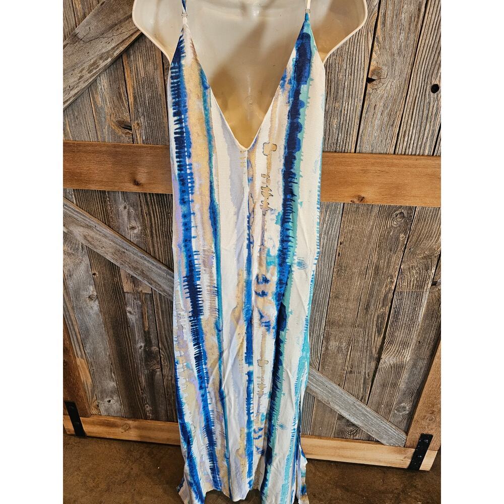 Lulus boho tie die high slit lined tiedye sundress EUC XS Ombre blue white - Picture 2 of 10